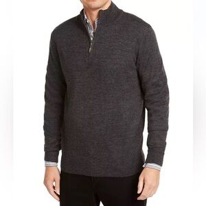 Club Room Men's Quarter-Zip Merino Wool Blend Sweater Gray Size Medium